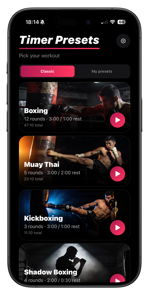 Classic presets with full-photo workout cards