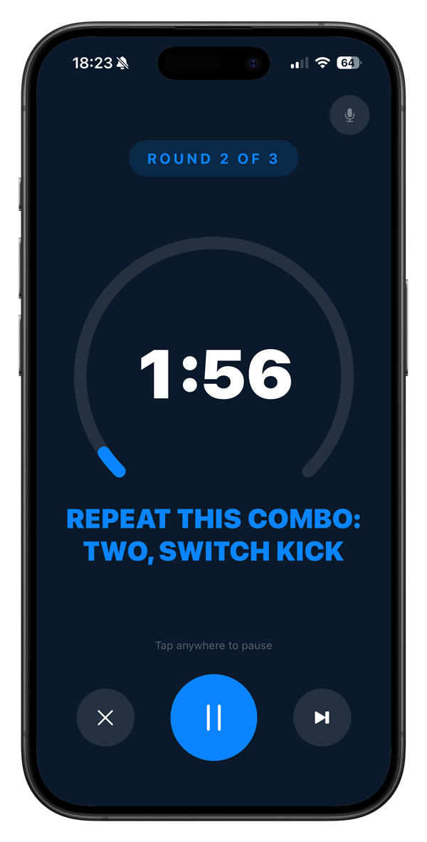 Kickboxing combo round in blue