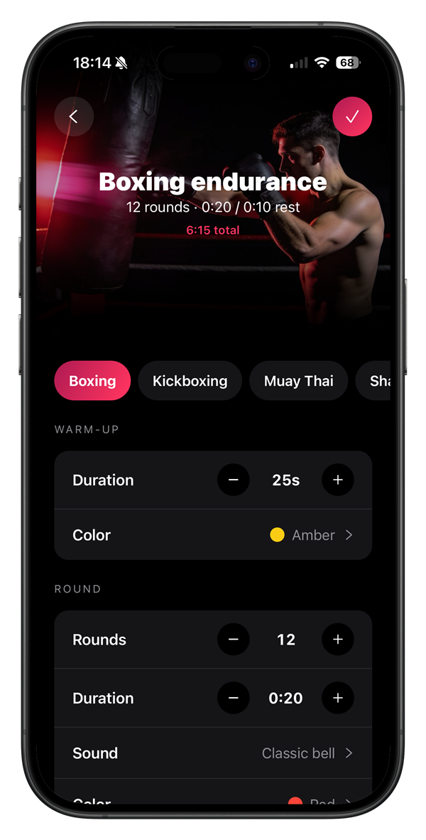 Preset editor with workout type and hero photo