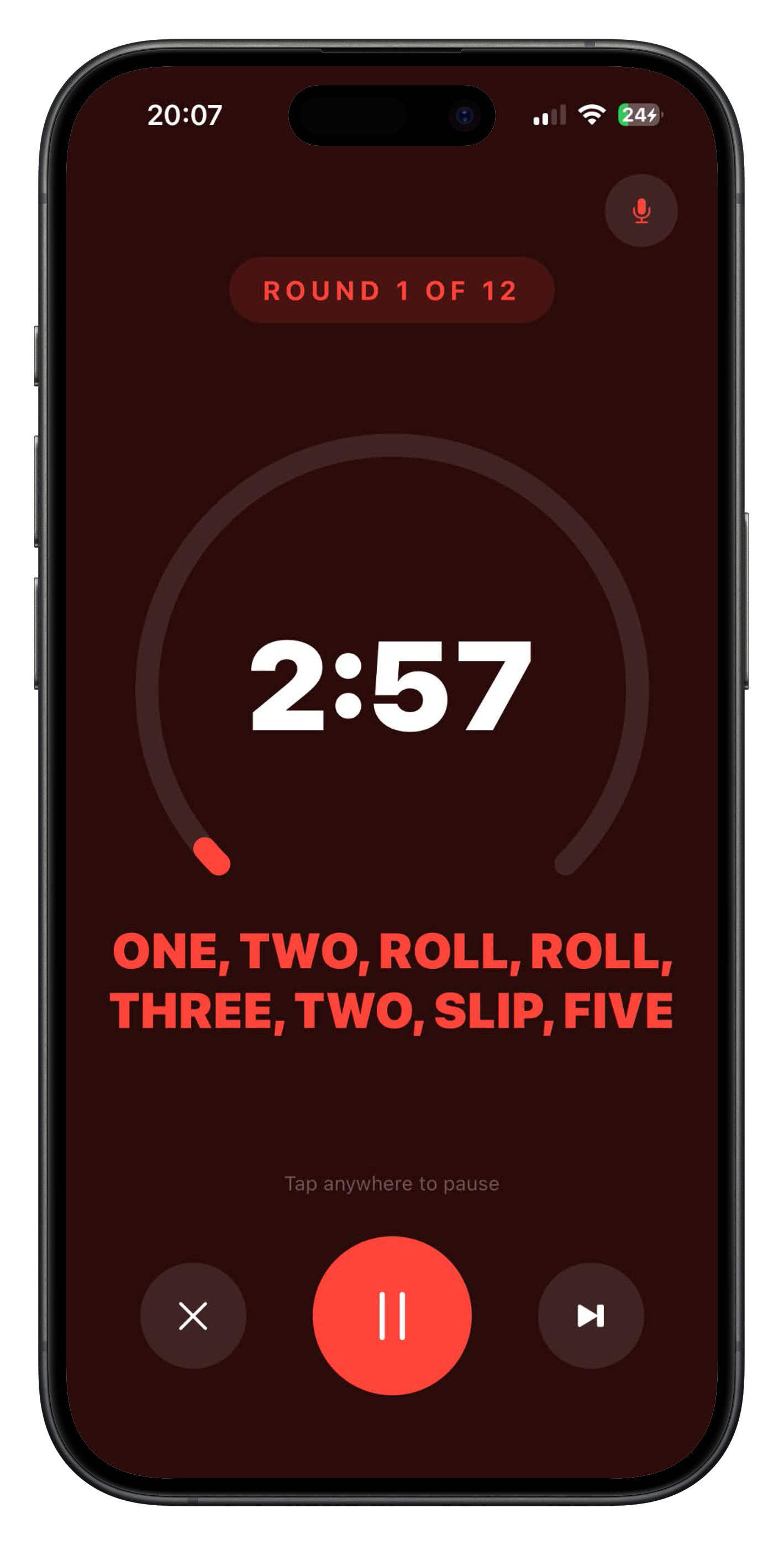 Punch Clock timer screen calling out a boxing combo