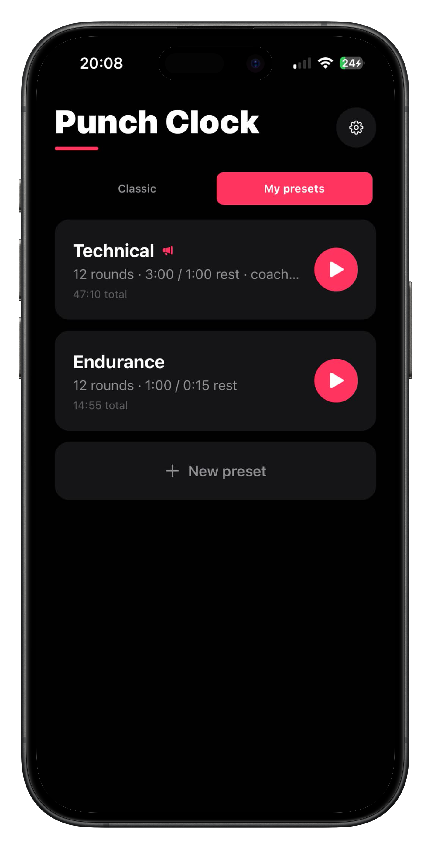 Custom presets list